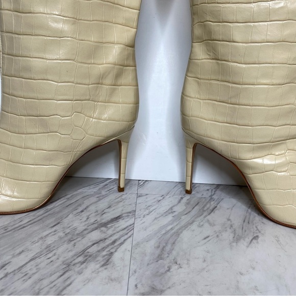 Schutz Maryana Eggshell Crocodile Embossed Leather Tall Heeled Boot 11B - Picture 10 of 16